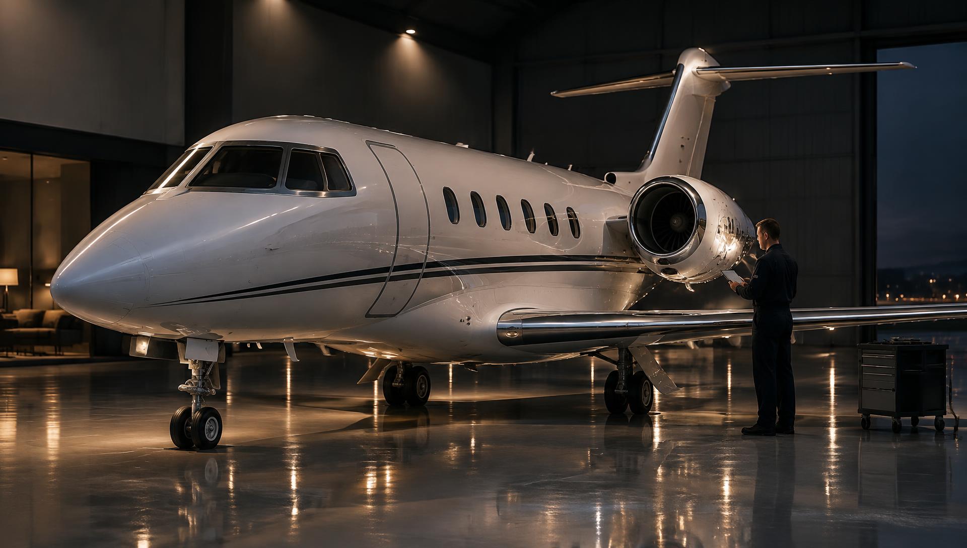 Hangarda teknik incelemesi yapılan özel jet